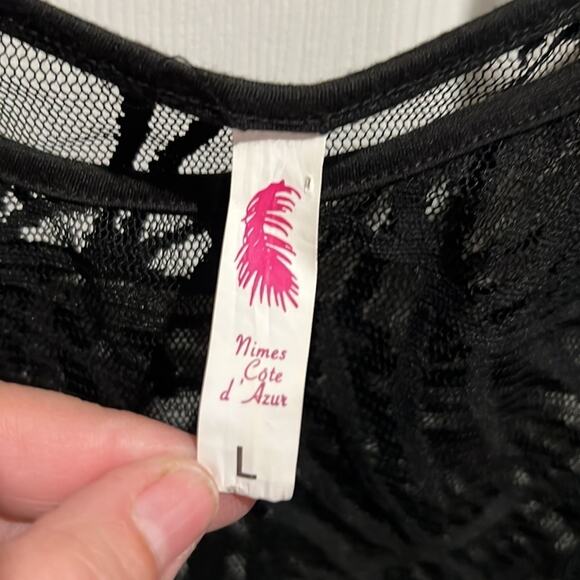 Beach Cover up Nimes Cote d’azure size Large Black Lace - Picture 3 of 5